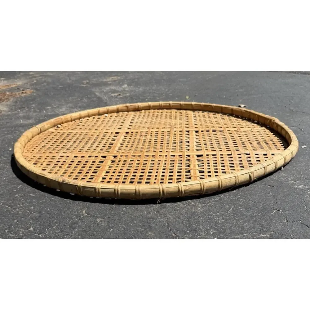 Large MCM Mid-Century Shallow Winnowing Basket 33” Vintage 3552-C